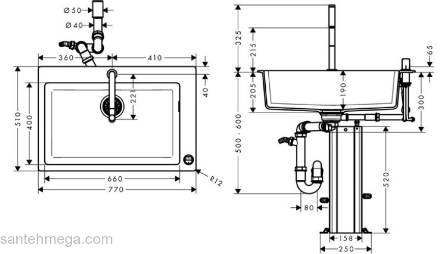 Кухонная мойка с встроенным смесителем Hansgrohe C51-F660-07 77x51 43218000. Фото