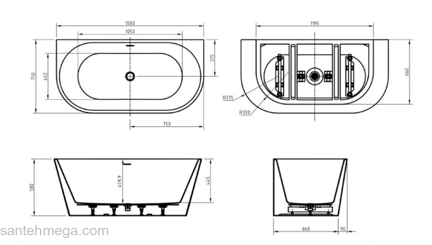 Ванна акриловая пристенная BELBAGNO BB710-1500-750. Фото