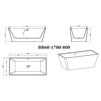 Ванна акриловая отдельностоящая BELBAGNO BB60-1700-800. Фото
