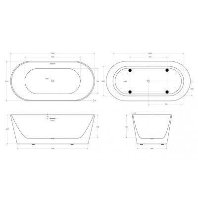 Ванна акриловая отдельностоящая BELBAGNO BB416-1700-800. Фото